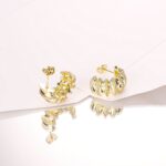 14K Gold Plated Heart Hoop Earrings with Zircon – Fashionable Studs for Women