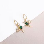 14K Gold Plated Hummingbird Drop Earrings with Colored Zircon - Image 2