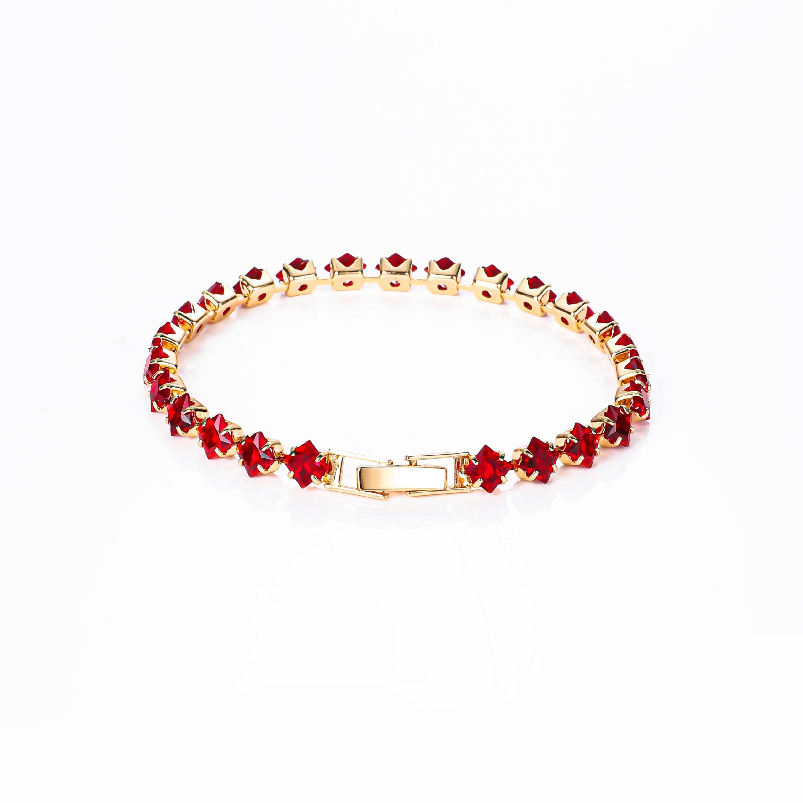 H184cb9cfabe6495ea0f2068370b6c17 18k Gold Plated Tennis Bracelet Gift Princess Cut Red Green Blue Black Color Small Zircon Pulsera - Image 1