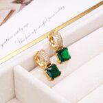 18K Gold Plated Emerald Hoop Earrings for Women - Image 2
