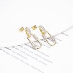 Zircon Oval Hoop 14K Gold Earrings