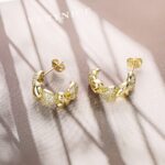 14K Gold Plated Heart Hoop Earrings with Zircon – Fashionable Studs for Women - Image 4