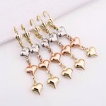 14K Tricolor Heart Long Earrings for Women – Minimalist & Modern - Image 2