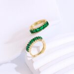 14K Gold Plated Rectangular Zirconia Huggie Earrings