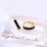 14K Gold Plated Rectangular Zirconia Huggie Earrings - Image 2