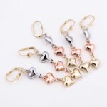14K Tricolor Heart Long Earrings for Women – Minimalist & Modern