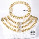 14k Gold Plated Oro Cuban Chain Necklace Bracelet – Modern Hiphop Zircon Link - Image 5