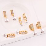 18K Gold Plated Pearl Dangle Earrings – Minimalist Zircon Drop - Image 2