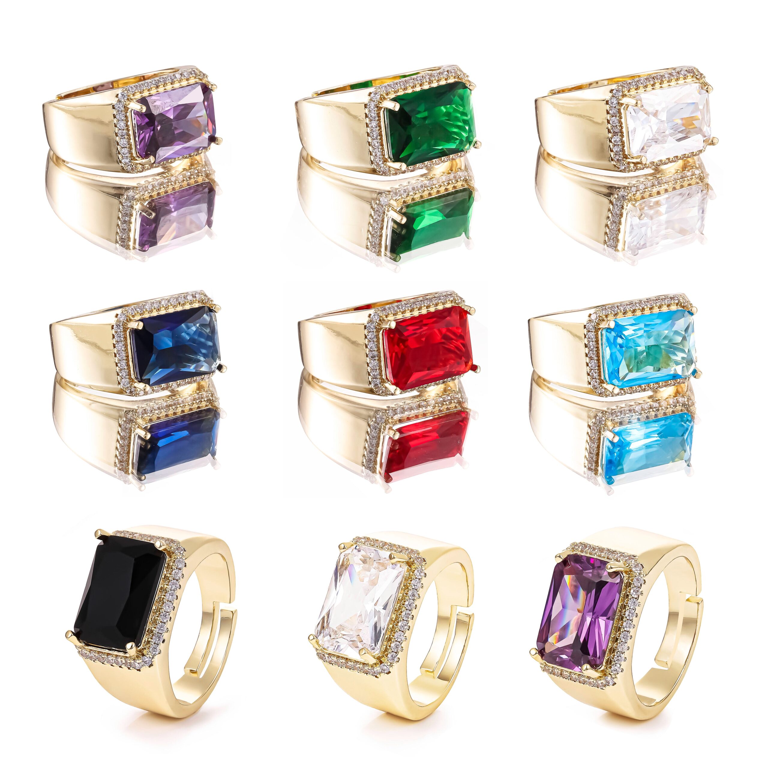 H68fc71e7515b486b9e49d2679cfd08c 14K Gold Plated Adjustable Rectangle CZ Ring for Women - Image 1