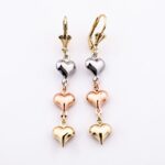 14K Tricolor Heart Long Earrings for Women – Minimalist & Modern - Image 3