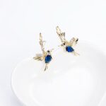 14K Gold Plated Hummingbird Drop Earrings with Colored Zircon