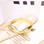 14k Gold Fashion Jewelry - Shiny Hypoallergenic Minimalist Arc Bangle - Image 3