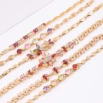 18K Gold Plated Brass Heart rainbow Charm Bracelets Colorful Zircon Stainless Steel Bracelet - Image 2