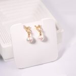 18K Gold Plated Pearl Zircon Drop Earrings for Women - Image 2
