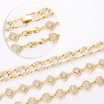 14k Gold Plated Heart Square Cuban Chain Bracelet - Image 6