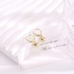14k Gold Plated Minimalist Ball Drop Hoop Earrings for Women