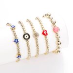 14K Gold Plated Women’s Lucky Adjustable Charm Bracelet – Stretch Beaded Fashion Bracelet - Image 3