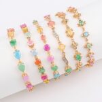 18K Gold Plated Brass Heart rainbow Charm Bracelets Colorful Zircon Stainless Steel Bracelet - Image 4