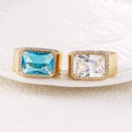 14K Gold Plated Adjustable Rectangle CZ Ring for Women - Image 4