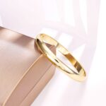 14k Gold Fashion Jewelry - Shiny Hypoallergenic Minimalist Arc Bangle - Image 4