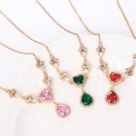 18k Gold-Plated Heart Ruby & Emerald Drop Necklace - Image 2