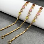 18K Gold Plated Brass Heart rainbow Charm Bracelets Colorful Zircon Stainless Steel Bracelet - Image 3