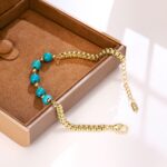 14K Gold Turquoise Bead Bracelet – Minimalist Luxury - Image 3