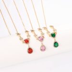 18k Gold-Plated Heart Ruby & Emerald Drop Necklace - Image 3
