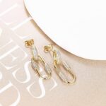 Zircon Oval Hoop 14K Gold Earrings - Image 2