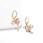 14K Gold Plated Hummingbird Drop Earrings with Colored Zircon - Image 4